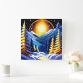 雪山の冬の夜の風景 スクエア壁時計 (ホーム)