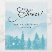 雪山の冬の結婚式応援 ワインラベル (シングルラベル)