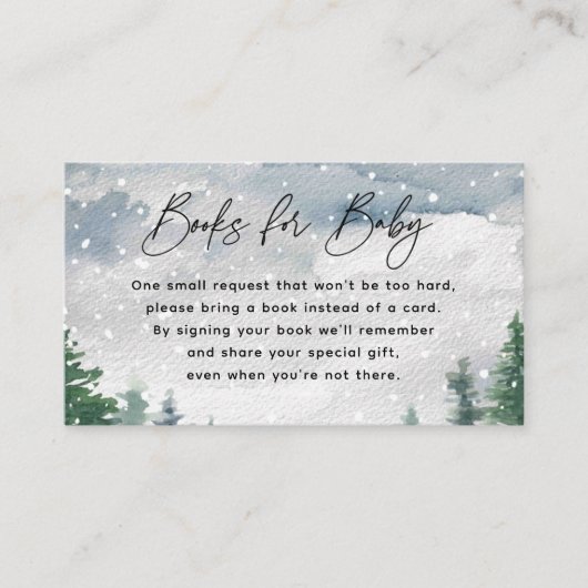 雪山の冬の赤ちゃんシャワー予約リクエスト エンクロージャーカード (正面)