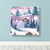 雪山の小屋 水彩画 キャンバスプリント (インサイチュ (ウッドフロア))