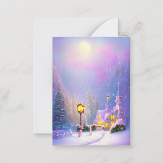 雪山の教会、予算ミニクリスマス ノートカード (正面)