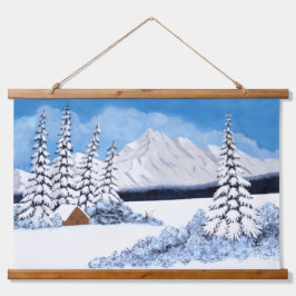 雪山の木製壁掛けタペストリー 吊り下げ型タペストリー