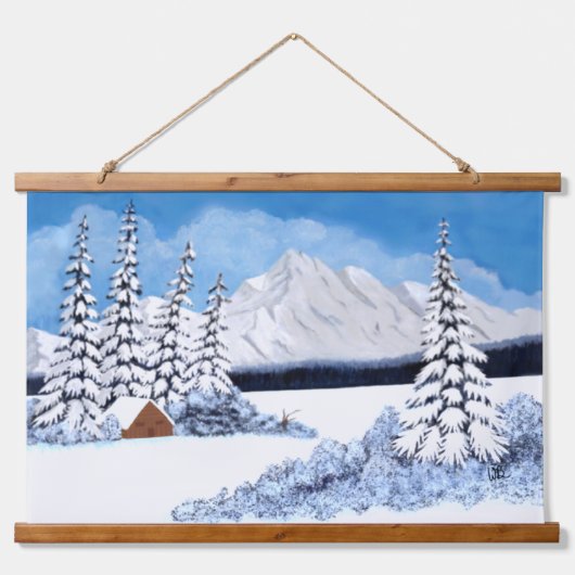 雪山の木製壁掛けタペストリー 吊り下げ型タペストリー (正面)
