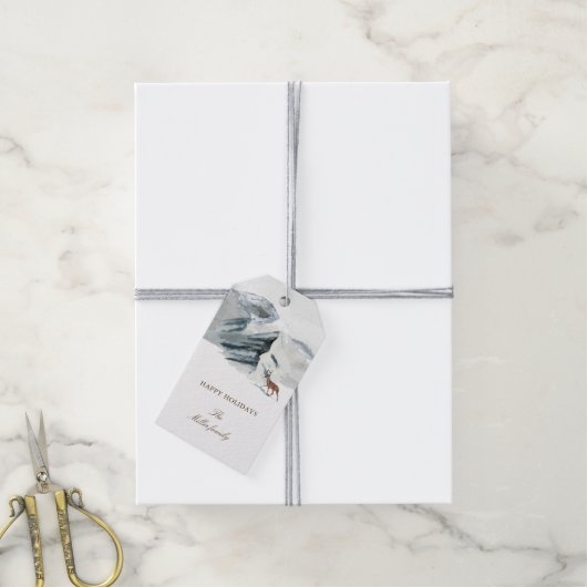 雪山の森のホリデーギフトタグ ギフトタグ (より糸付き)