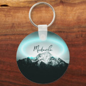 雪山の神秘的な青いネオンライトモノグラム キーホルダー (正面)