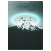 雪山の神秘的な青いネオンライトモノグラム クリップボード (裏面)