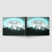 雪山の神秘的な青いネオンライトモノグラム ゲストブック (全面)