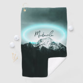 雪山の神秘的な青いネオンライトモノグラム ゴルフタオル (インサイチュ)