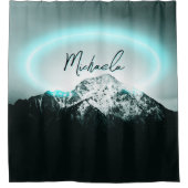 雪山の神秘的な青いネオンライトモノグラム シャワーカーテン (正面)