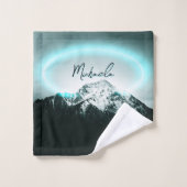 雪山の神秘的な青いネオンライトモノグラム バスタオルセット (ウォッシュタオル)