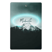 雪山の神秘的な青いネオンライトモノグラム ミニクリップボード (裏面)