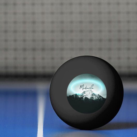 雪山の神秘的な青いネオンライトモノグラム 卓球ボール (ネット)