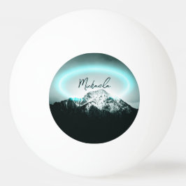 雪山の神秘的な青いネオンライトモノグラム 卓球ボール