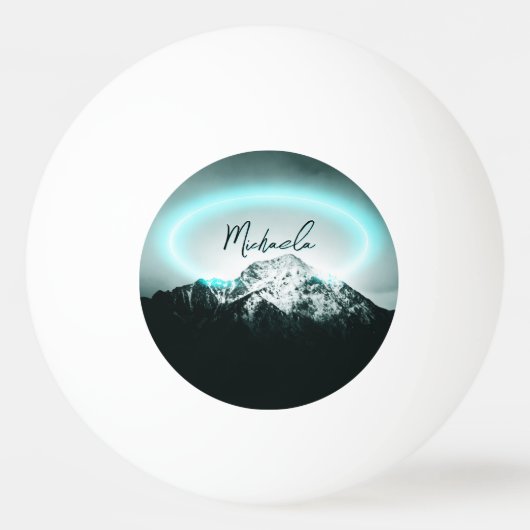 雪山の神秘的な青いネオンライトモノグラム 卓球ボール (正面)