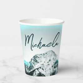 雪山の神秘的な青いネオンライトモノグラム 紙コップ
