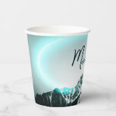 雪山の神秘的な青いネオンライトモノグラム 紙コップ (正面)