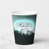 雪山の神秘的な青いネオンライトモノグラム 紙コップ (正面)