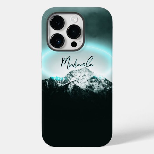 雪山の神秘的な青いネオンライトモノグラム Case-Mate iPhoneケース (裏面)