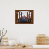 雪山の窓フェイクビュー ポスター (キッチン)