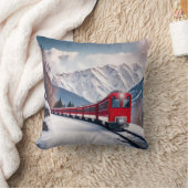 雪山の谷の赤い列車 クッション (ブランケット)
