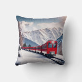 雪山の谷の赤い列車 クッション (裏面)