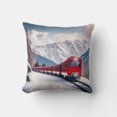 雪山の谷の赤い列車 クッション (正面)