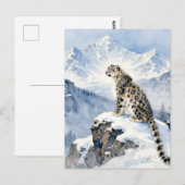 雪山の頂に立つユキヒョウ ポストカード (正面/裏面)