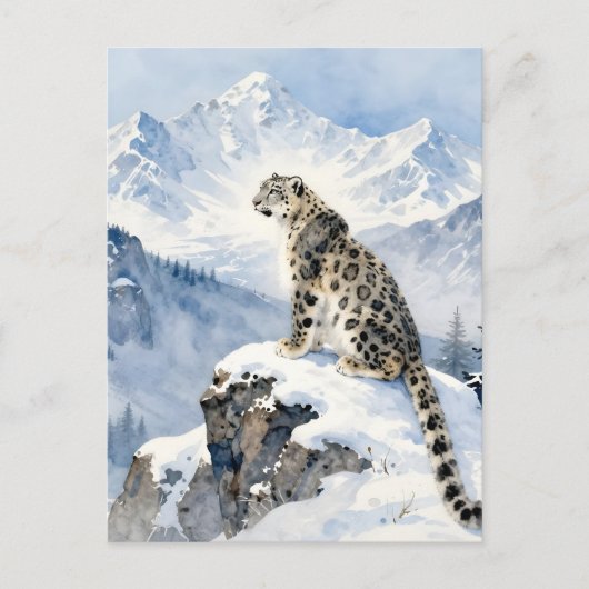 雪山の頂に立つユキヒョウ ポストカード (正面)