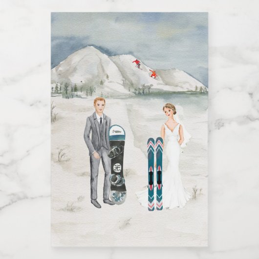 雪山ウィンターウェディングミニボトルラベル ワインラベル (シングルラベル)