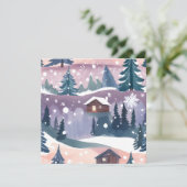 雪山キャビン水彩画 シーズンカード (スタンド正面)