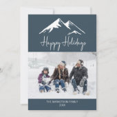 雪山ハッピーホリデーズブルーフォトクリスマス シーズンカード (正面)