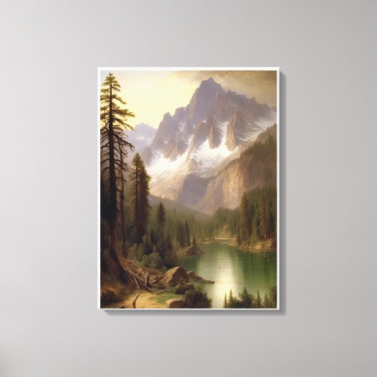 雪山レイクランドスケープ絵を描ズ キャンバスプリント (正面)