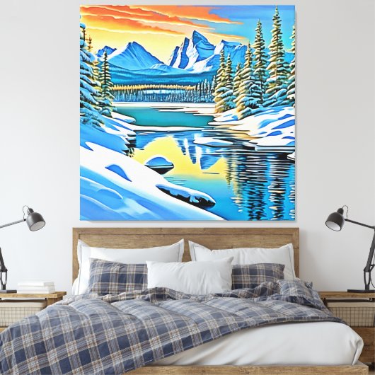 雪山反射 キャンバスプリント (インサイチュ (寝室))