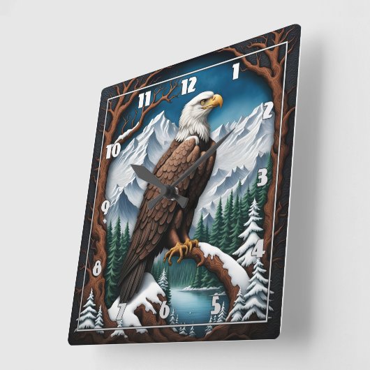 雪山威厳のある湖の上にハゲのワシ スクエア壁時計 (傾斜)