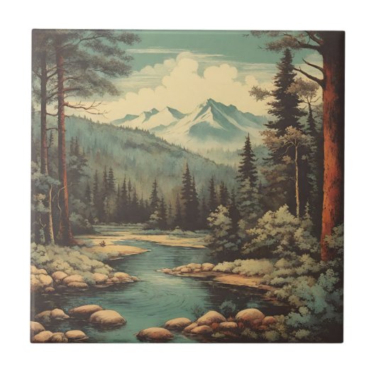 雪山林川の岩の風景 タイル (正面)