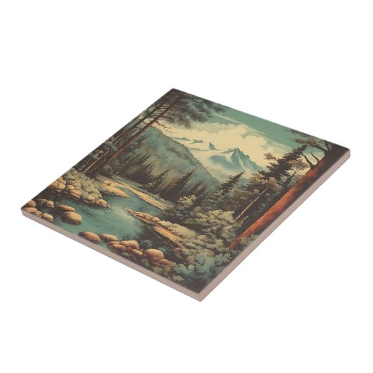 雪山林川の岩の風景 タイル (側面)