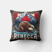 雪山、ビーバー、カナダ国旗 クッション (裏面)