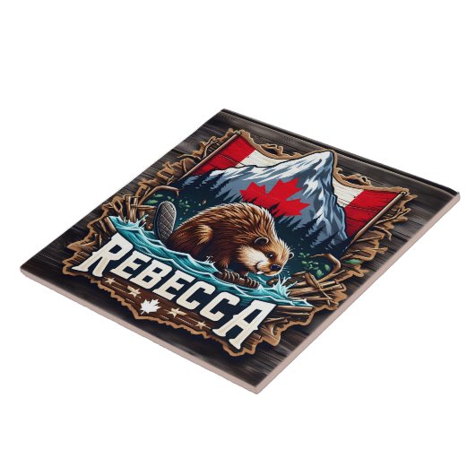 雪山、ビーバー、カナダ国旗 タイル (側面)