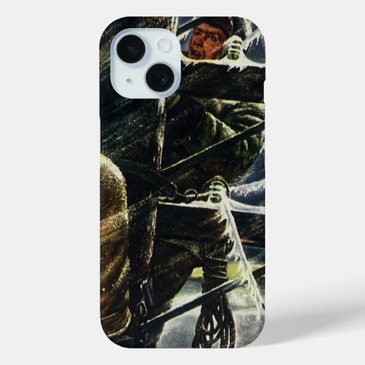 雪嵐の中で作業するビンテージの事業用電気技師 Case-Mate iPhoneケース (裏面)