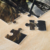 雪嵐の中で作業するビンテージの電気技師 ジグソーパズル (側面)