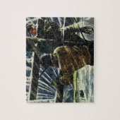 雪嵐の中で作業するビンテージの電気技師 ジグソーパズル (縦)