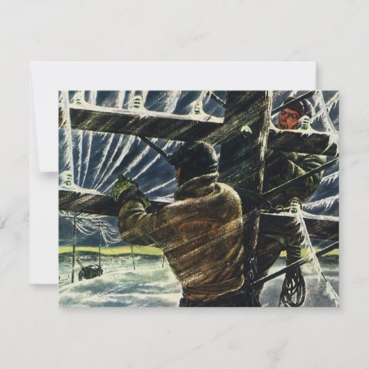 雪嵐の中で働くビンテージの電気技師 (正面)