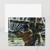 雪嵐の中で働くビンテージの電気技師 (正面/裏面)