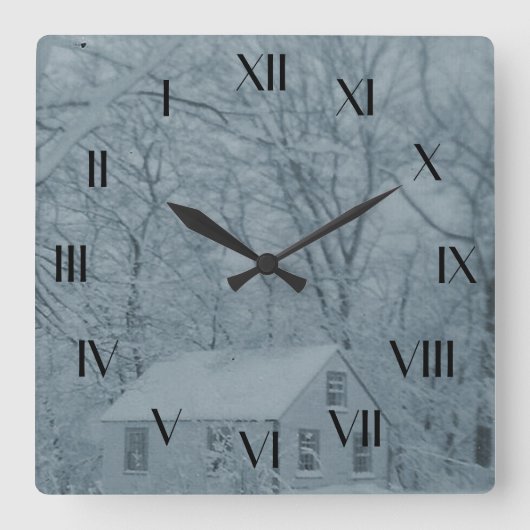 雪嵐の人形の家バックワード時計 スクエア壁時計 (正面)
