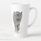 雪怒に黒い狼、野生の冬 カフェラテマグ (右)