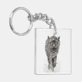 雪怒に黒い狼、野生の冬 キーホルダー (正面左)