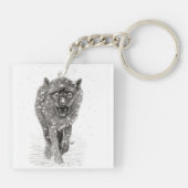 雪怒に黒い狼、野生の冬 キーホルダー (裏面)
