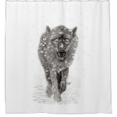 雪怒に黒い狼、野生の冬 シャワーカーテン (正面)