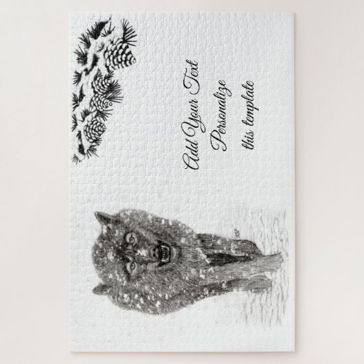 雪怒に黒い狼、野生の冬 ジグソーパズル (縦)