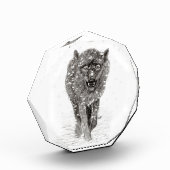 雪怒に黒い狼、野生の冬 フォトブロック (左)